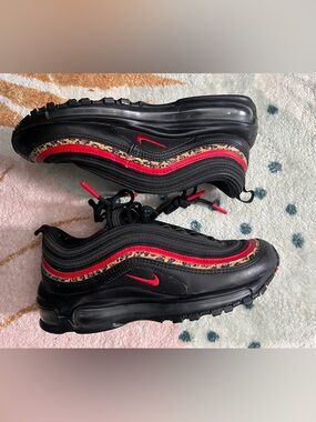 Nike Women’s Air Max 97 Black Red Leopard Accent Athletic Shoes - Size 6